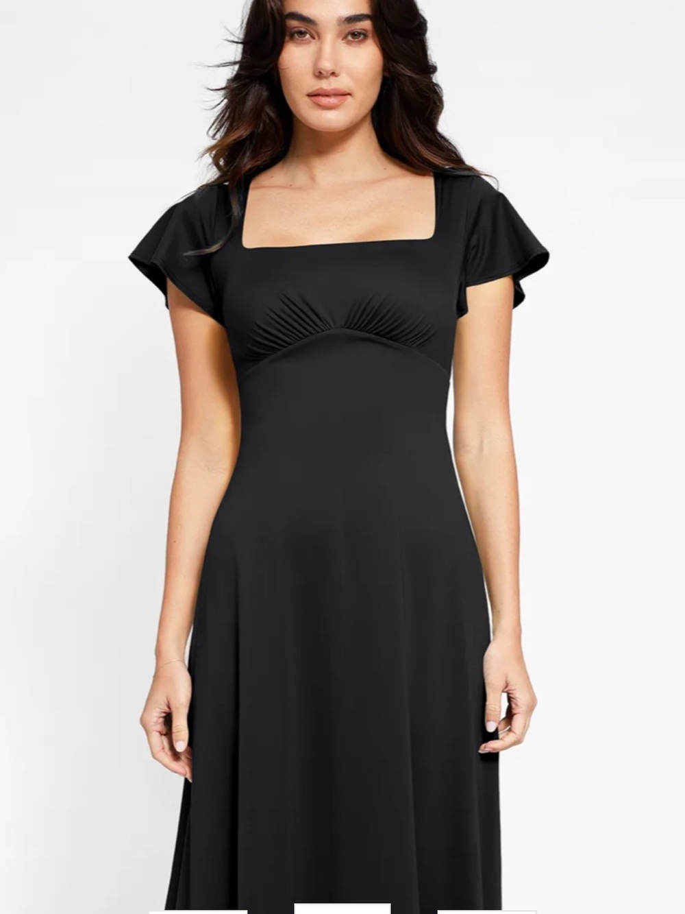 Shapewear Flutter Sleeve Sculpting A-
Line Midi Dress
